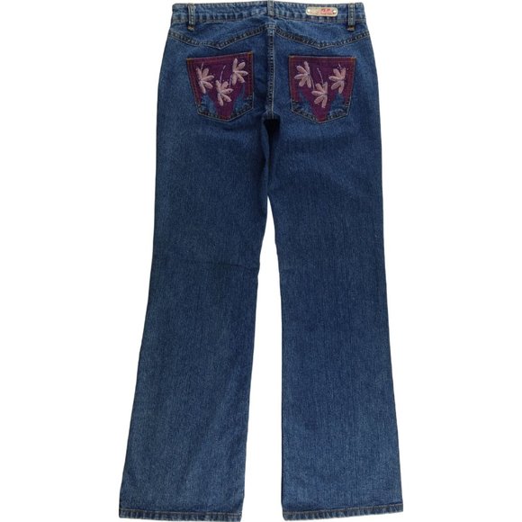 Lachilotta Flare Jeans Juniors 7 Embellished Bling Embroidered Stretch Low B055 - Picture 2 of 8